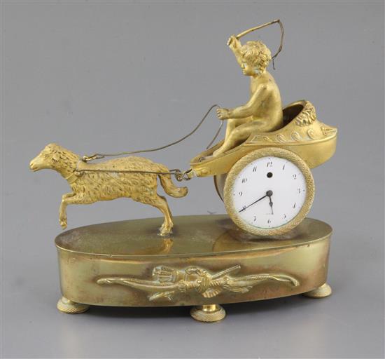 A 19th century Empire style ormolu desk timepiece, height 7in. width 7.75in.